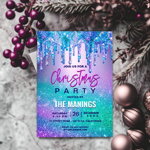 Chic blue lila ombre Glitzer Tropfen Weihnachten Einladung