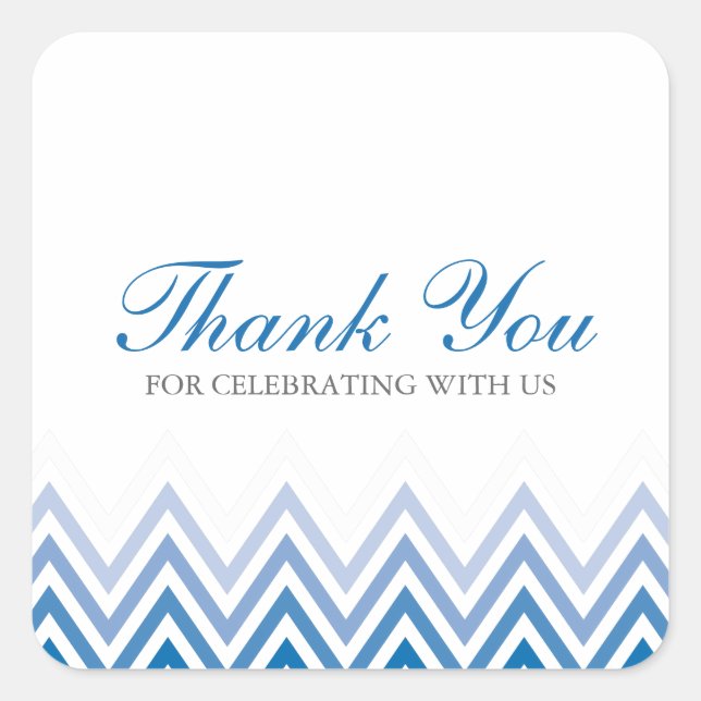 Chic Blue Ombre Chevrons Quadratischer Aufkleber (Vorderseite)