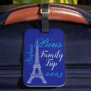 Chic Blue Paris Eiffel Tower Familienausflug Gepäckanhänger
