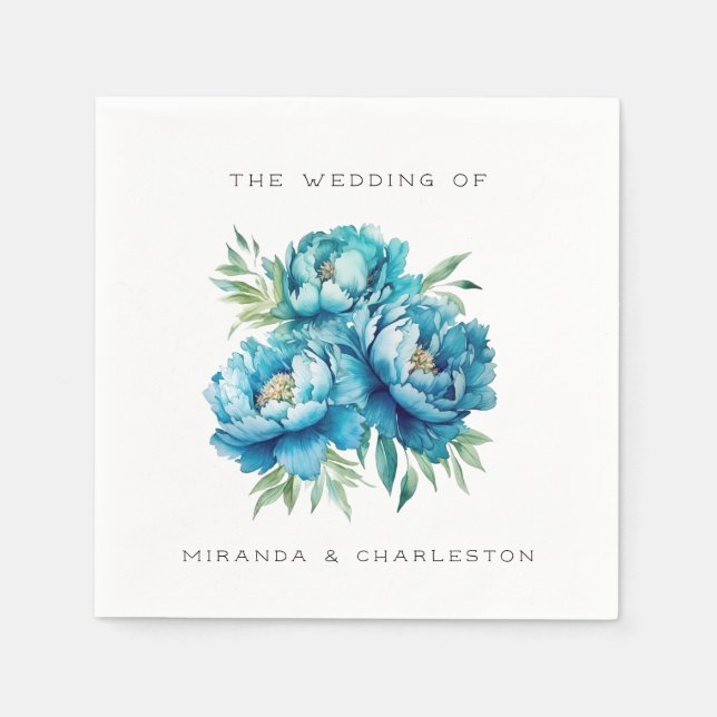 Chic Blue Peony Blume Wedding Serviette (Vorderseite)