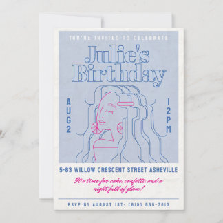 Chic Blue & Pink Birthday Invitation - Glam Girl Einladung