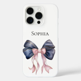 Chic Blue Pink Girly Bow iPhone 16 Pro Hülle