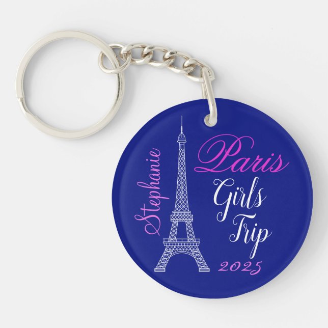 Chic Blue Pink Paris Eiffelturm Girls Tour Schlüsselanhänger (Vorderseite)