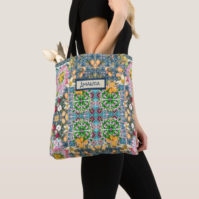 Chic blue pink sicilian citrus floral tiles dopp tasche (Von Nahem)