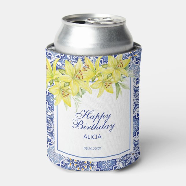 Chic Blue Portugiesisch Azulejo Yellow Lily Dosenkühler (Kanne Vorderseite)