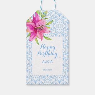 Chic Blue Portuic Azulejo Mosaic Lily Birthday Geschenkanhänger