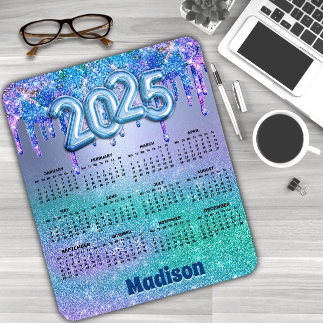 Chic blue purple glitter drips 2025 calendar mousepad (Von Creator hochgeladen)
