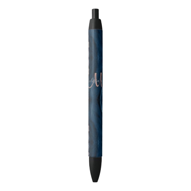 Chic Blue Rose Gold Agate Custom Script Monogram Kugelschreiber (Vorderseite Vertikal)