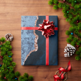 Chic Blue Rose Gold Glitzer Agate Custom Monogram Geschenkpapier