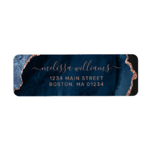 Chic Blue Rose Gold Glitzer Agate Retrun-Adresse