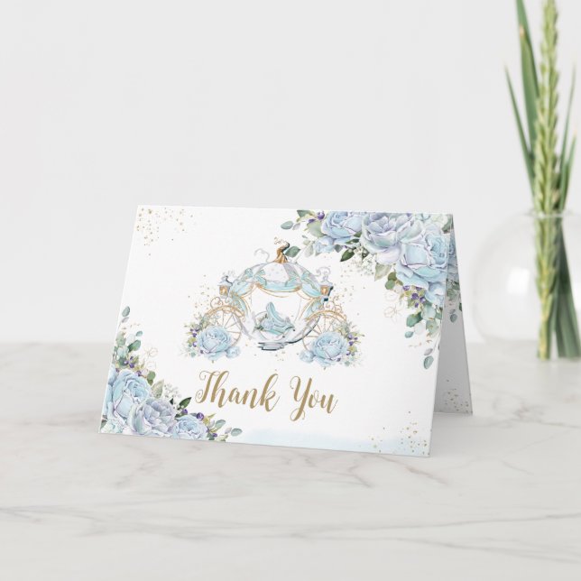 Chic Blue Rose Princess Carriage Brautparty Dankeskarte (Vorderseite)