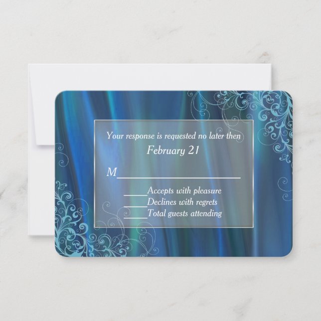 Chic Blue Satin Wedding Response Card RSVP Karte (Vorderseite)