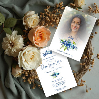 Chic Blue Shades Flowers & Foliage Princess Tiara  Einladung