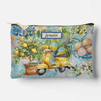 Chic blue sicilian crus collage floral tiles zubehörtasche