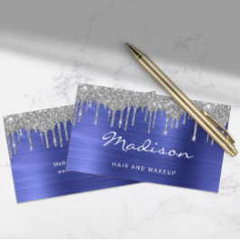 Chic Blue Silver Glitzer Tropfens Stylist Visitenkarte