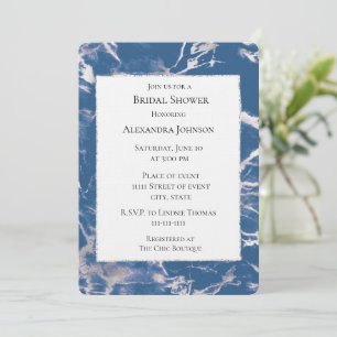 Chic Blue Silver Marble Brautparty Einladung
