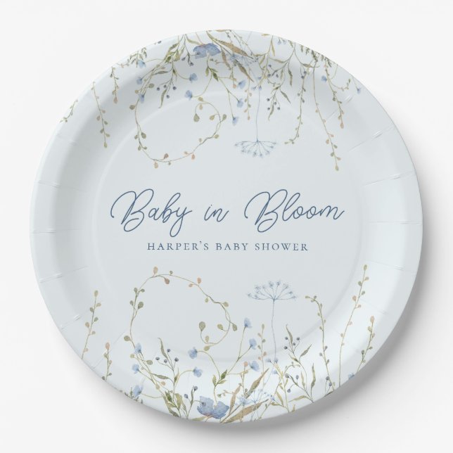 Chic Blue Sky Wildblumen Boy Baby Dusche Pappteller (Vorderseite)