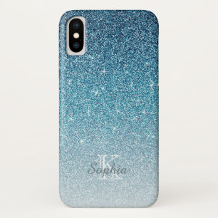 Chic Blue Sparkle Glitzer Monogramm Name Case-Mate iPhone Hülle