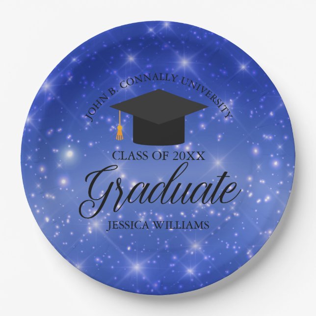 Chic Blue Sparkle Graduate Custom Graduate Party Pappteller (Vorderseite)