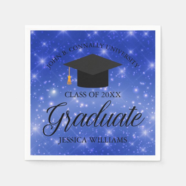 Chic Blue Sparkle Graduate Custom Graduate Party Serviette (Vorderseite)