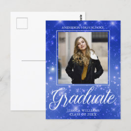 Chic Blue Sparkle Graduate Foto Abschluss Postkarte