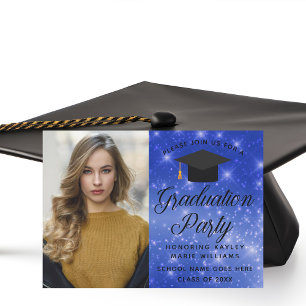 Chic Blue Sparkle Graduate Foto Graduate Party Einladung