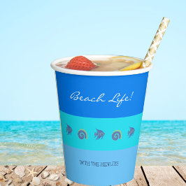 Chic Blue Stripes Fisch und Muscheln Beach House Pappbecher