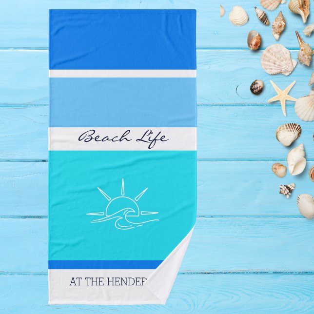 Chic Blue Stripes Ocean Beach House Badhandtuch Set (Von Creator hochgeladen)