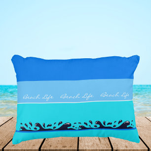 Chic Blue Stripes Ocean Waves Beach Life Dekokissen
