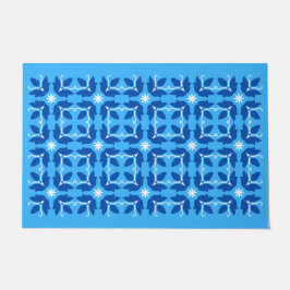 Chic Blue Tile Blume Muster große Tor Mat Fußmatte