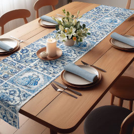 Chic Blue Toile de jouy Dolls and Blume Kurzer Tischläufer