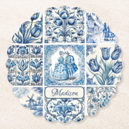 Chic Blue Toile de jouy Dolls and Blume Untersetzer