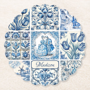 Chic Blue Toile de jouy Dolls and Blume Untersetzer