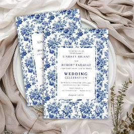Chic Blue Toile de Jouy Elegant Wedding Invitation Einladung