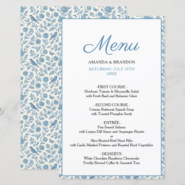 Chic Blue Toile de Jouy Floral Border Wedding (Vorne/Hinten)