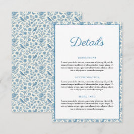 Chic Blue Toile de Jouy Floral Border Wedding Begleitkarte