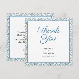 Chic Blue Toile de Jouy Floral Border Wedding Dankeskarte