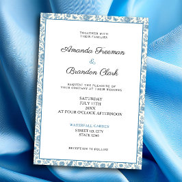 Chic Blue Toile de Jouy Floral Border Wedding Einladung