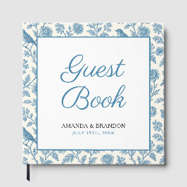 Chic Blue Toile de Jouy Floral Border Wedding Gästebuch