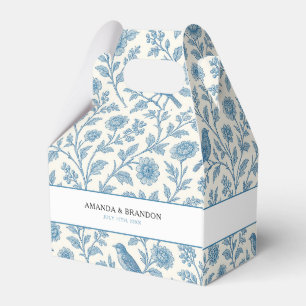 Chic Blue Toile de Jouy Floral Border Wedding Geschenkschachtel