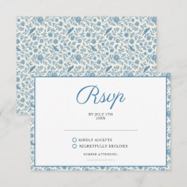 Chic Blue Toile de Jouy Floral Border Wedding RSVP Karte