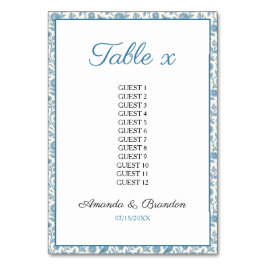 Chic Blue Toile de Jouy Floral Border Wedding Tischnummer