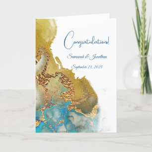 Chic Blue Turquoise Gold Abstrakte Hochzeit Karte