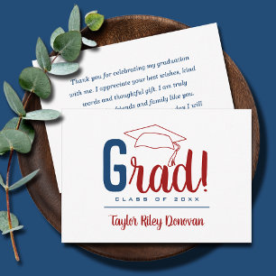 Chic Blue und Kardinal Red Grad Cap Abschluss Mitteilungskarte