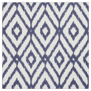 Chic blue und white ikat tribal diamond pattern stoff