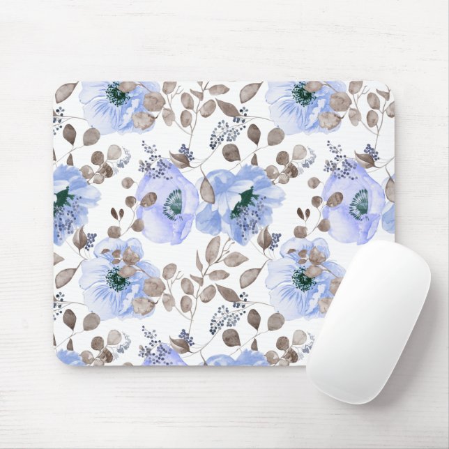 Chic Blue Watercolor-Blume Mousepad (Mit Mouse)