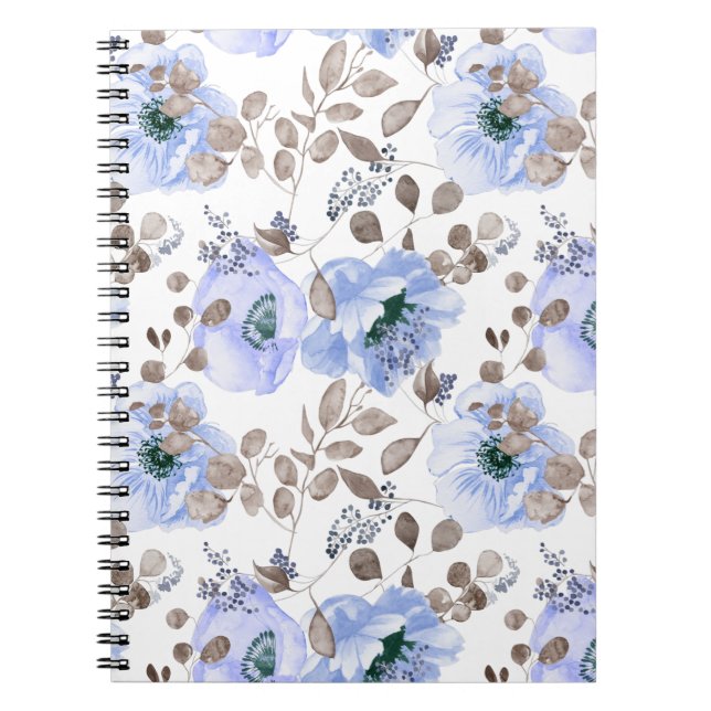 Chic Blue Watercolor-Blume Notizblock (Vorderseite)