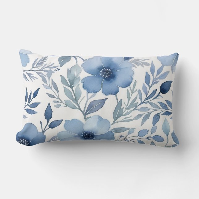 Chic Blue Watercolor Floral Lendenkissen (Vorderseite)