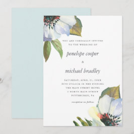 Chic Blue Watercolor Floral Wedding Einladung