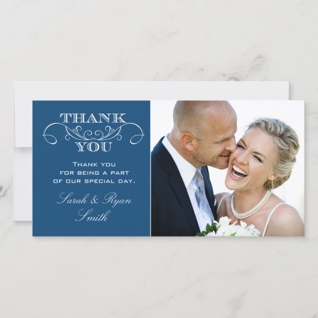 Chic Blue Wedding Foto Vielen Dank an Ihre Karten (Vorderseite)